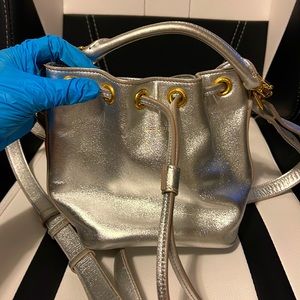Saint Laurent Silver Metallic Bucket Bag With Gold Hardware